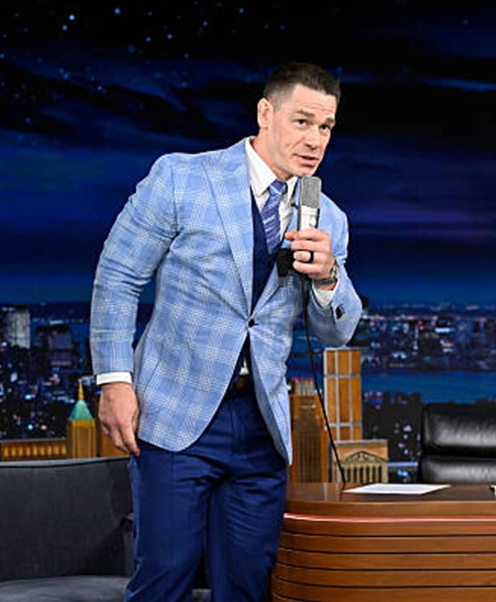 John Cena The Tonight Show Starring Jimmy Fallon Blue Plaid Blazer Front