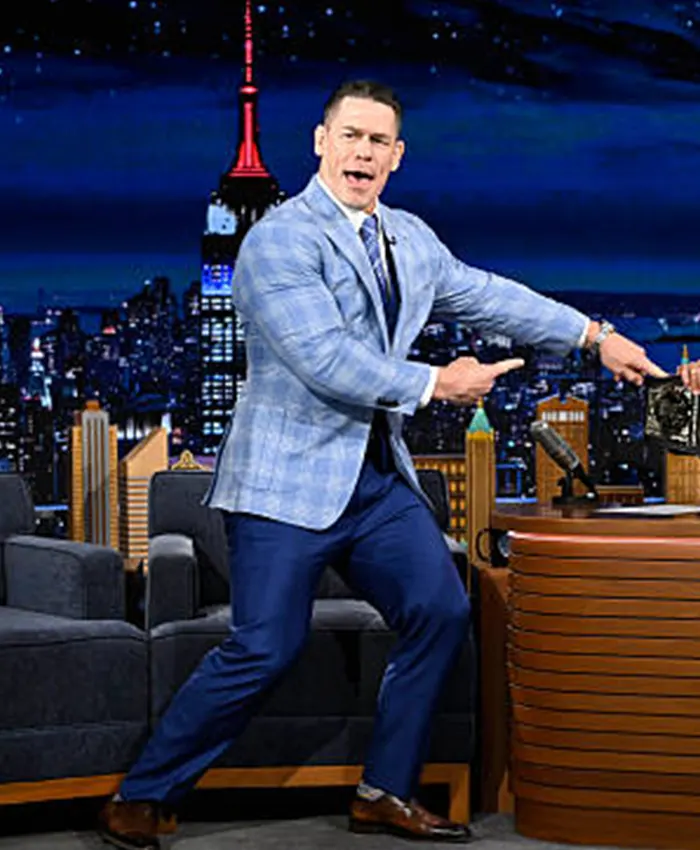 John Cena The Tonight Show Starring Jimmy Fallon Blue Plaid Blazer Shop now