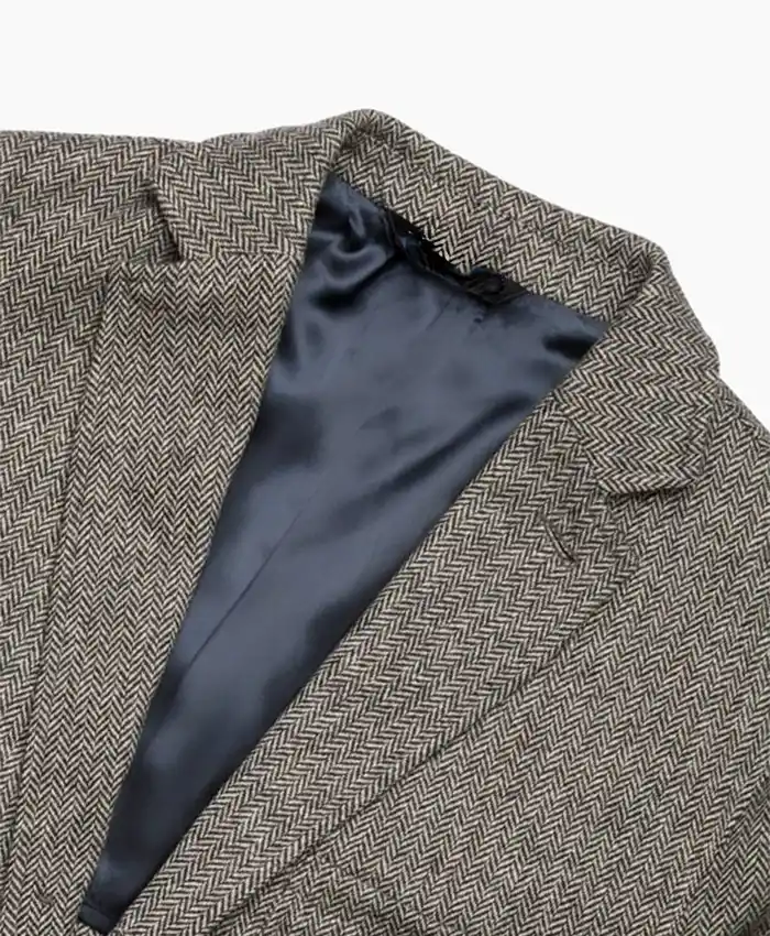 John Simons Grey Herringbone Merino Lambswool Ivy Blazer