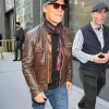Josh Brolin Good Morning America 2026 Distressed Brown Leather Cafe Racer Jacket
