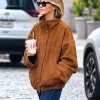 Julianne Hough New York City 2026 Brown Suede Leather Jacket Side View