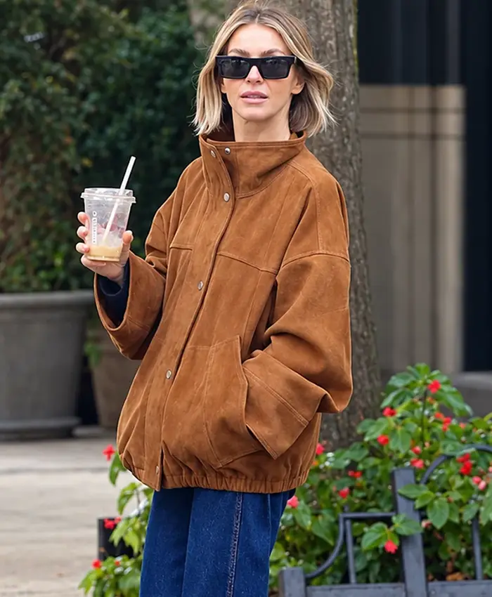 Julianne Hough New York City 2026 Brown Suede Leather Jacket