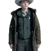 Kelly Macdonald TV Series Lanterns 2026 Sheriff Kerry Kane Green Hooded Fur Coat Front