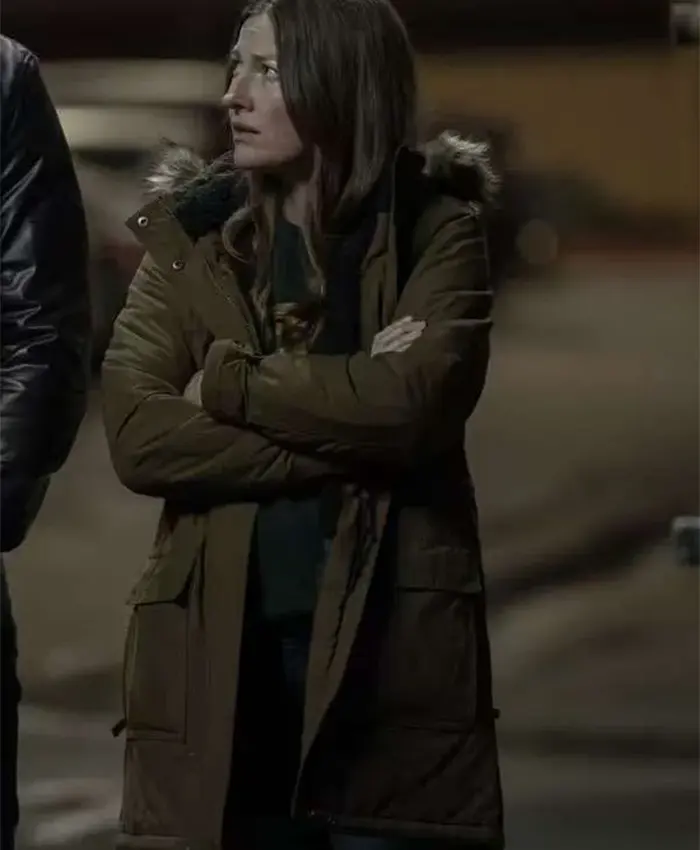 Kelly Macdonald TV Series Lanterns 2026 Sheriff Kerry Kane Green Hooded Fur Coat