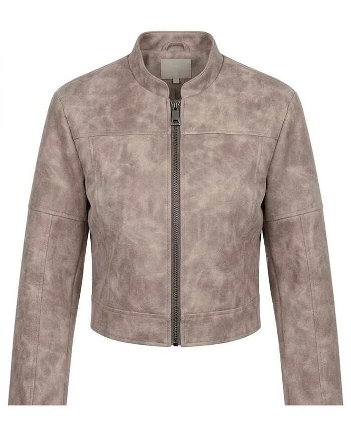 Kiana James WWE SmackDown 2026 Beige Cropped Leather Jacket