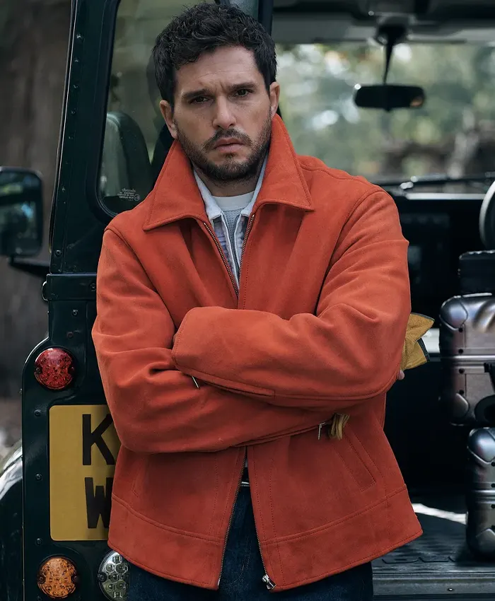 Kit Harington for Kith Winter 2026 Campaign Orange Wool Full Zip Bomber Jacket For Sale