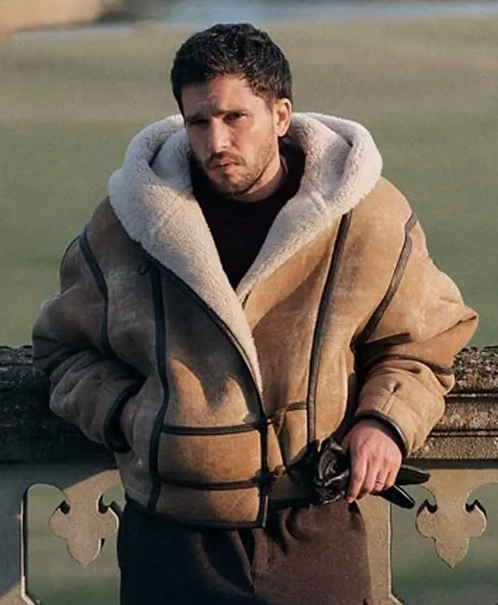 Kit Harington for Kith Winter 2026 Shearling Tan Brown Suede Leather Jacket For Sale