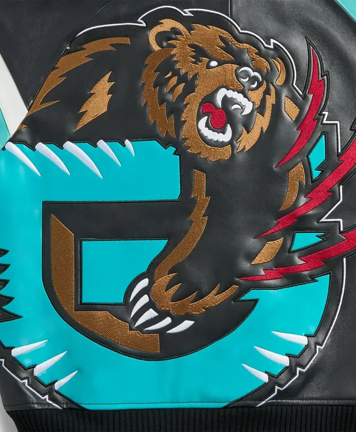 Kith & AVIREX Vancouver Grizzlies Leather Bomber Zip Up Jacket On Sale Front