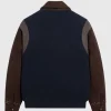 Kith Melton Wool Studded Navy and Brown Full Snap Varsity Jacket