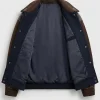 Kith Melton Wool Studded Navy and Brown Full Snap Varsity Jacket Front View