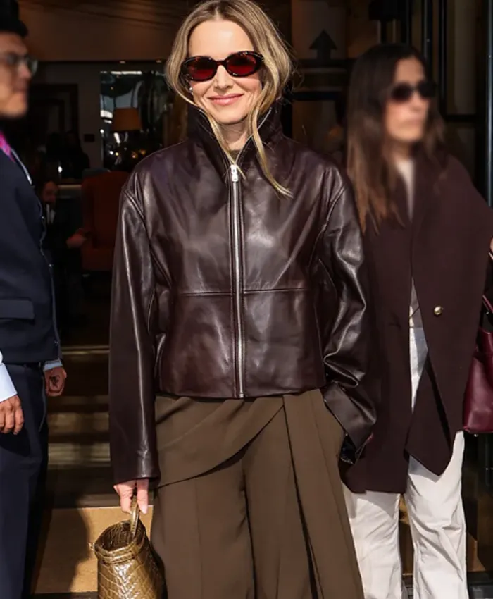 Kristen Bell NYC 2026 Promote Nobody Wants This S03 Brown Leather Jacket