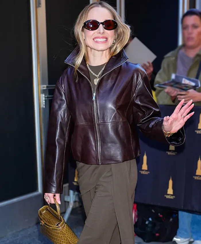 Kristen Bell Promote S03 Nobody Wants This Leather Jacket