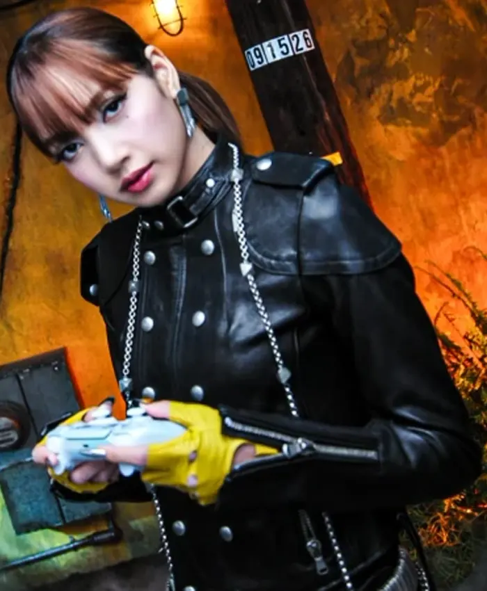 LISA-X-PlayStation-Black-Leather-fitted-Jacket