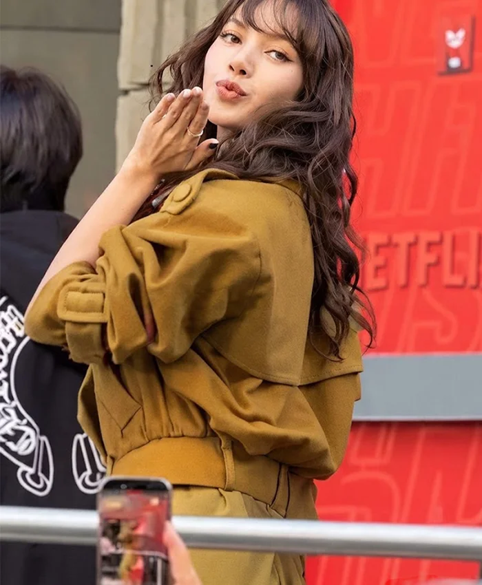 Lisa Greets Fans Outside NRJ Radio studio Mustard Cropped Jacket Back