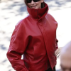 Lola Tung Paris Fashion Week SS27 Red Leather Jacket Front