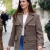 London 2026 Monica Barbaro Checkered Cotton Coat On Sale Front