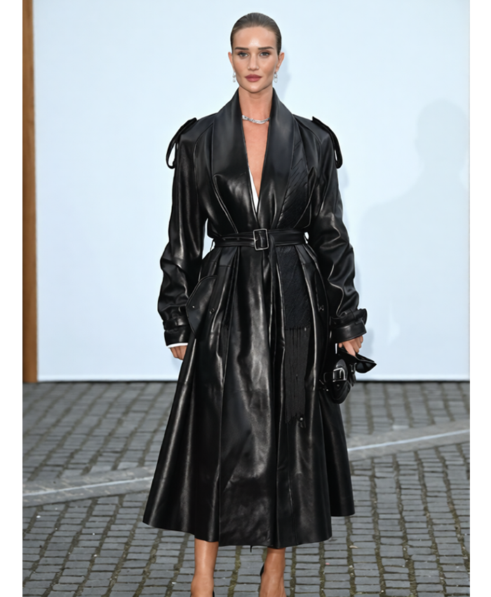 London Fashion Week Rosie Huntington-Whiteley Leather Coat