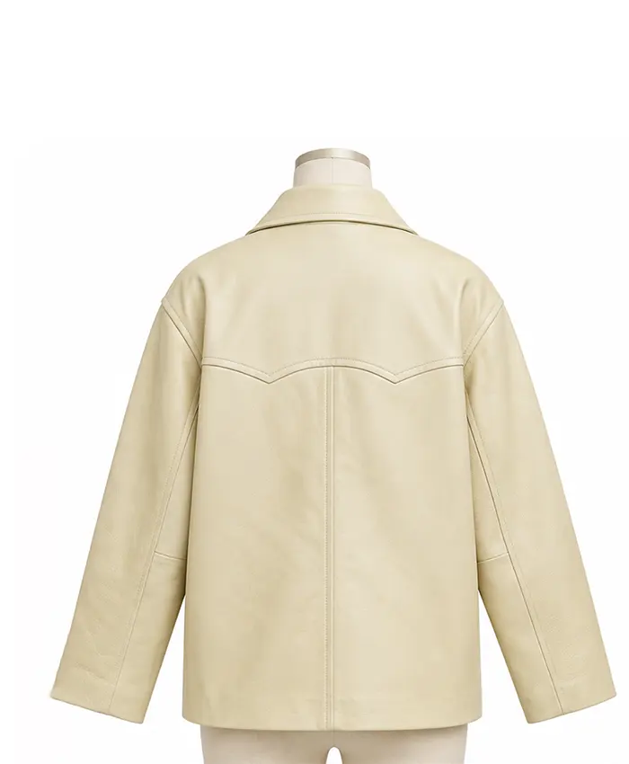 London Frieze Art Fair 2026 Monica Barbaro White Suede Jacket Back