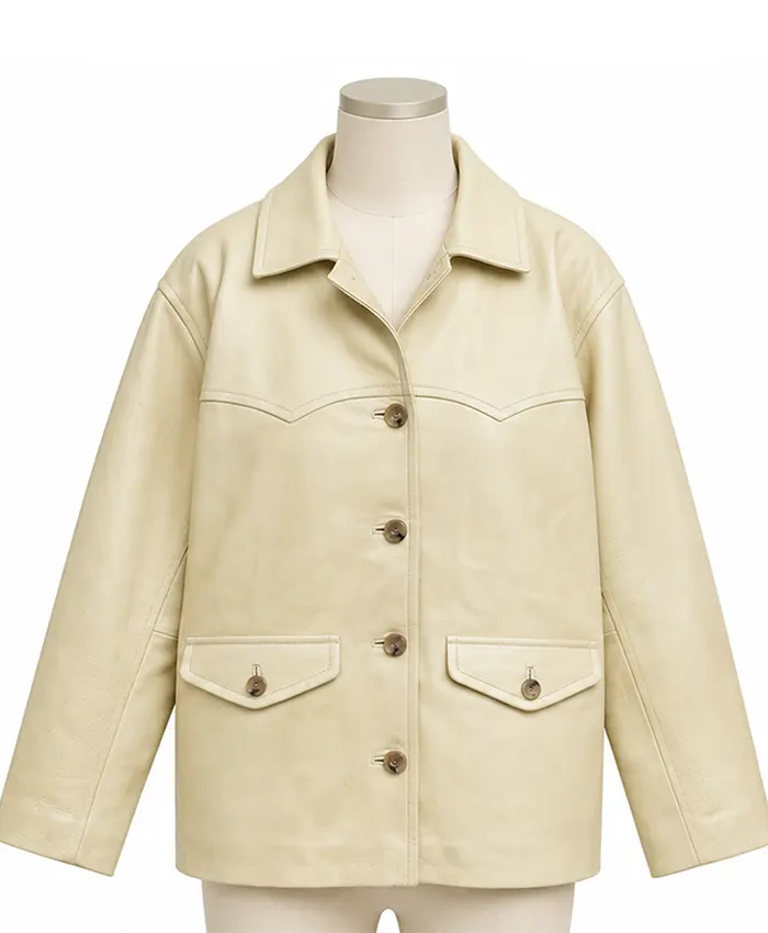 London Frieze Art Fair 2026 Monica Barbaro White Suede Jacket