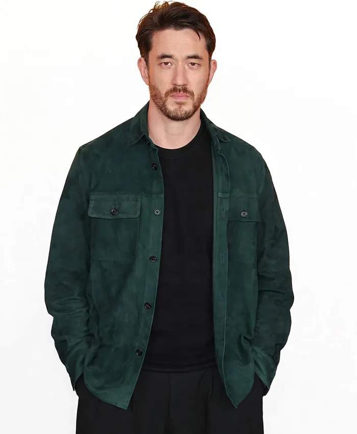 London-Photocall-Andrew-Koji-Green-Suede-Jacket
