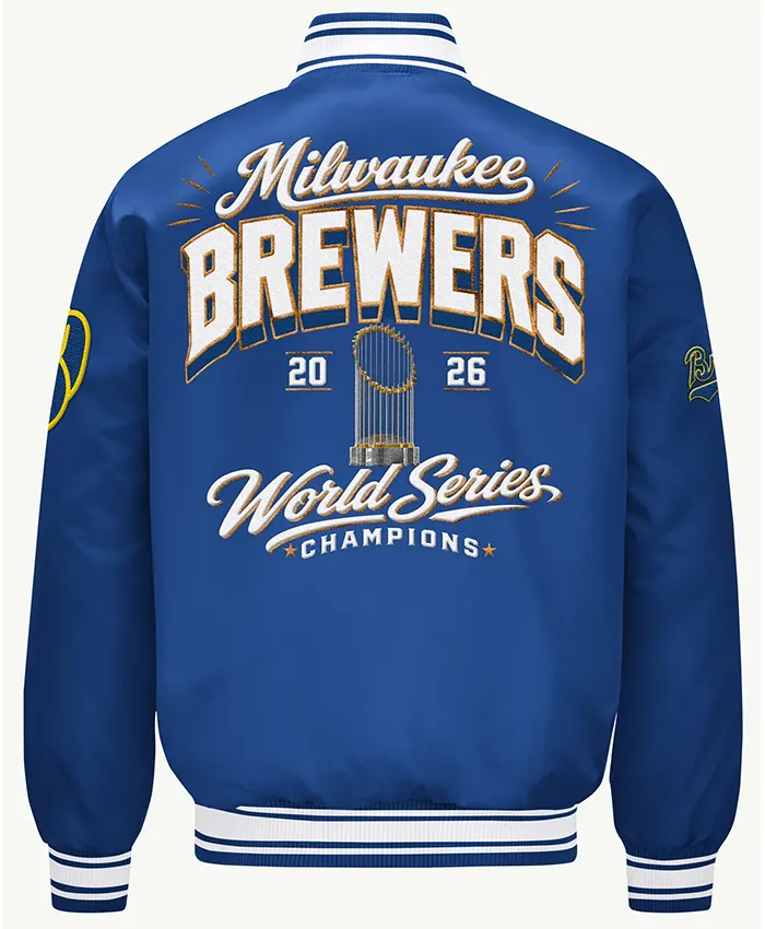 MLB-Milwaukee-Brewers-2026-World-Series-Champions-Satin-Navy-Blue-Embroidered-Varsity-Jacket-back-view