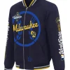 MLB-Milwaukee-Brewers-JH-Design-2026-World-Series-Champions-Satin-Navy-Blue-Bomber-Jacket-front-view