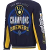 MLB-Milwaukee-Brewers-JH-Design-World-Series-Champions-2026-Navy-Blue-Satin-Bomber-Jacket-back-view