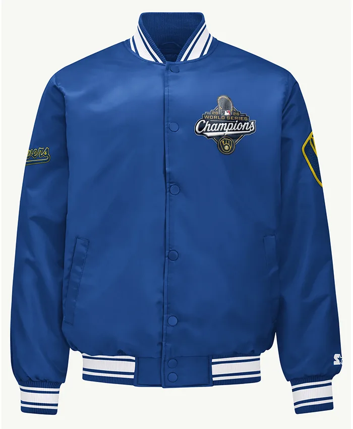 MLB-Milwaukee-Brewers-World-Series-Champions-2026-Navy-Blue-Embroidered-Satin-Varsity-Jacket-front-view