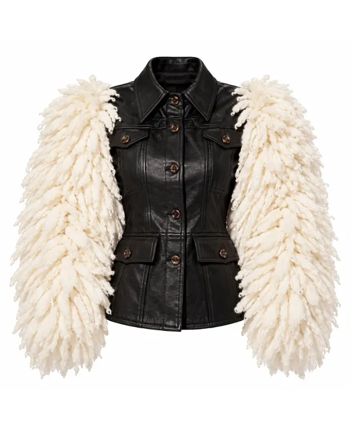 MTV Video Music Awards 2026 Lisa Fur Sleeves Black Leather Jacket Front