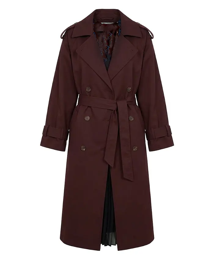 Mabel Mora TV Series Only Murders in the Building 2026 Selena Gomez Burgundy Cotton Trench Coat