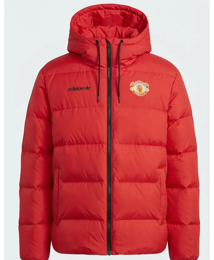 Manchester United Football Club EQT Down Adidas Red Puffer Hooded Coat Front