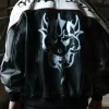 Mark Gonzales Adidas Y-3 x Chito Graphic Black and White Leather Bomber Jacket Back