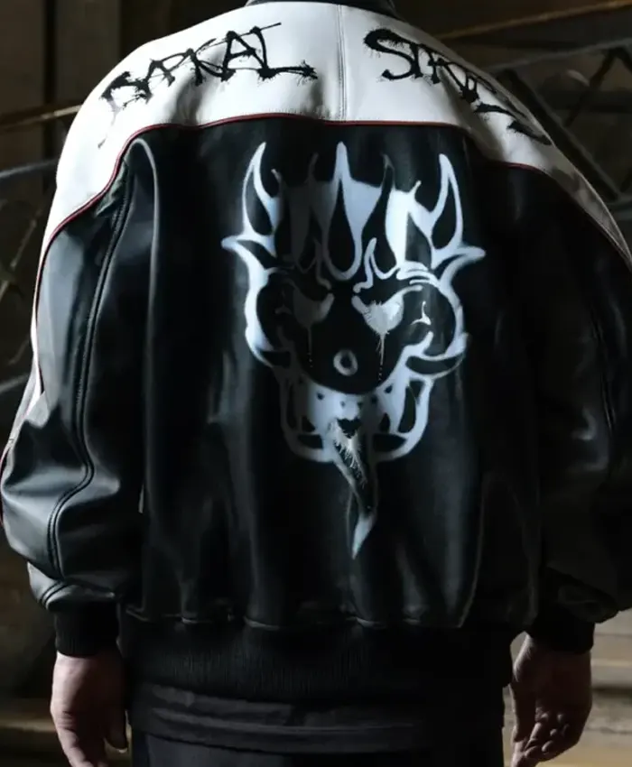 Mark Gonzales Adidas Y-3 x Chito Graphic Black and White Leather Bomber Jacket Back