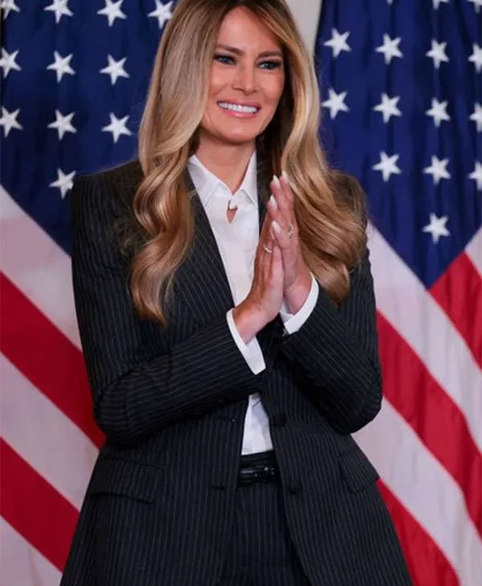 Melania Trump 2026 Pinstripe Suit