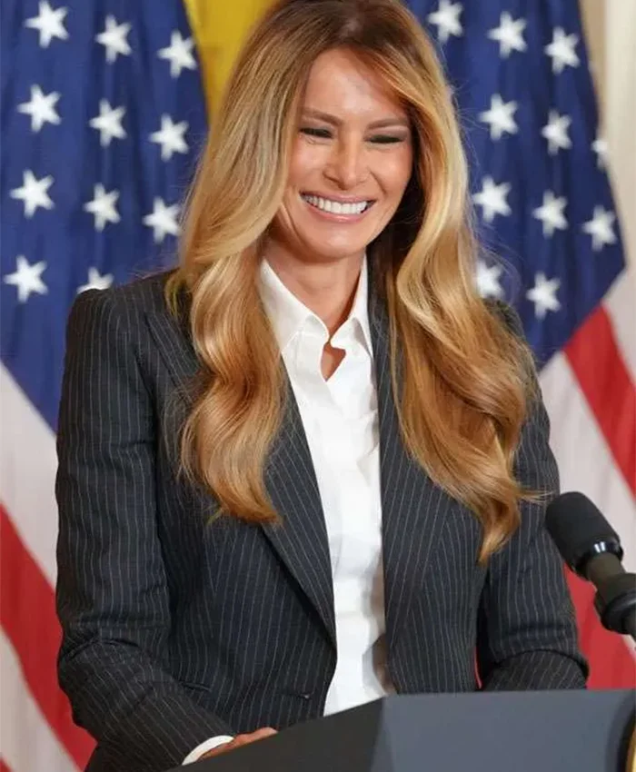 Melania Trump Presidential AI Challenge Awards 2026 Black Pinstripe Suit