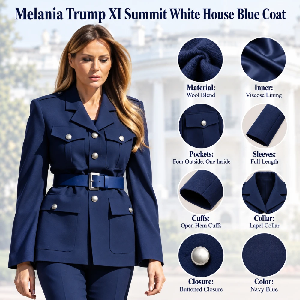 Melania Trump XI Summit White House Blue Coat Infographic