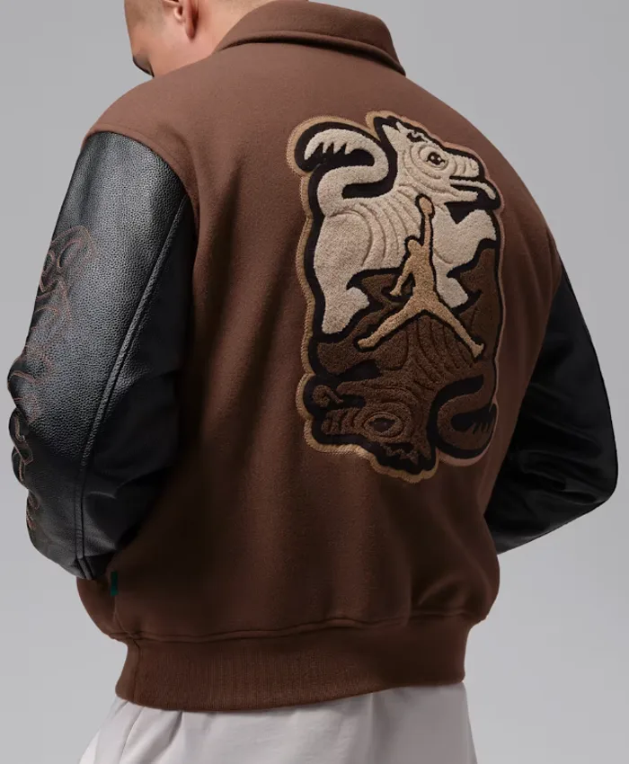 Men's Jordan Flight Día de Muertos Brown and Black Varsity Jacket