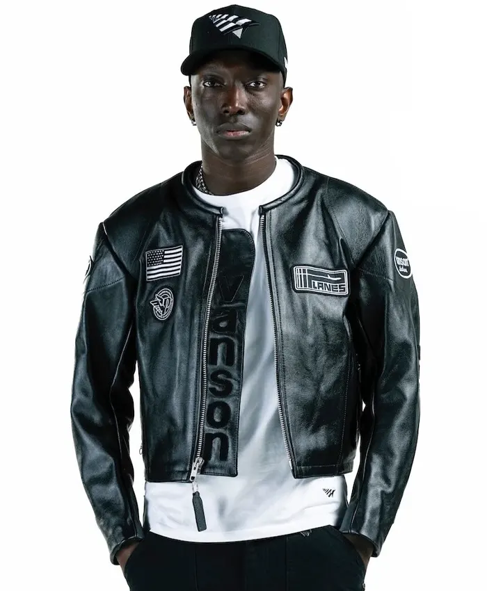 Mens Vanson x Planes Black Leather Moto Biker Jacket