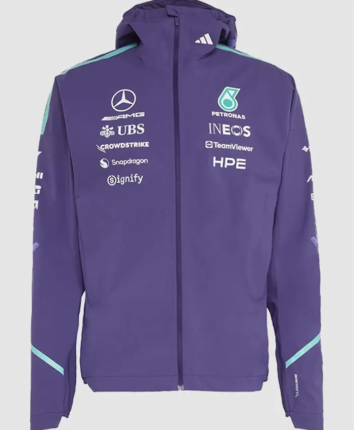 Mercedes-AMG F1 2026 Vanda Bloom Team Purple Hooded Rain Jacket Front