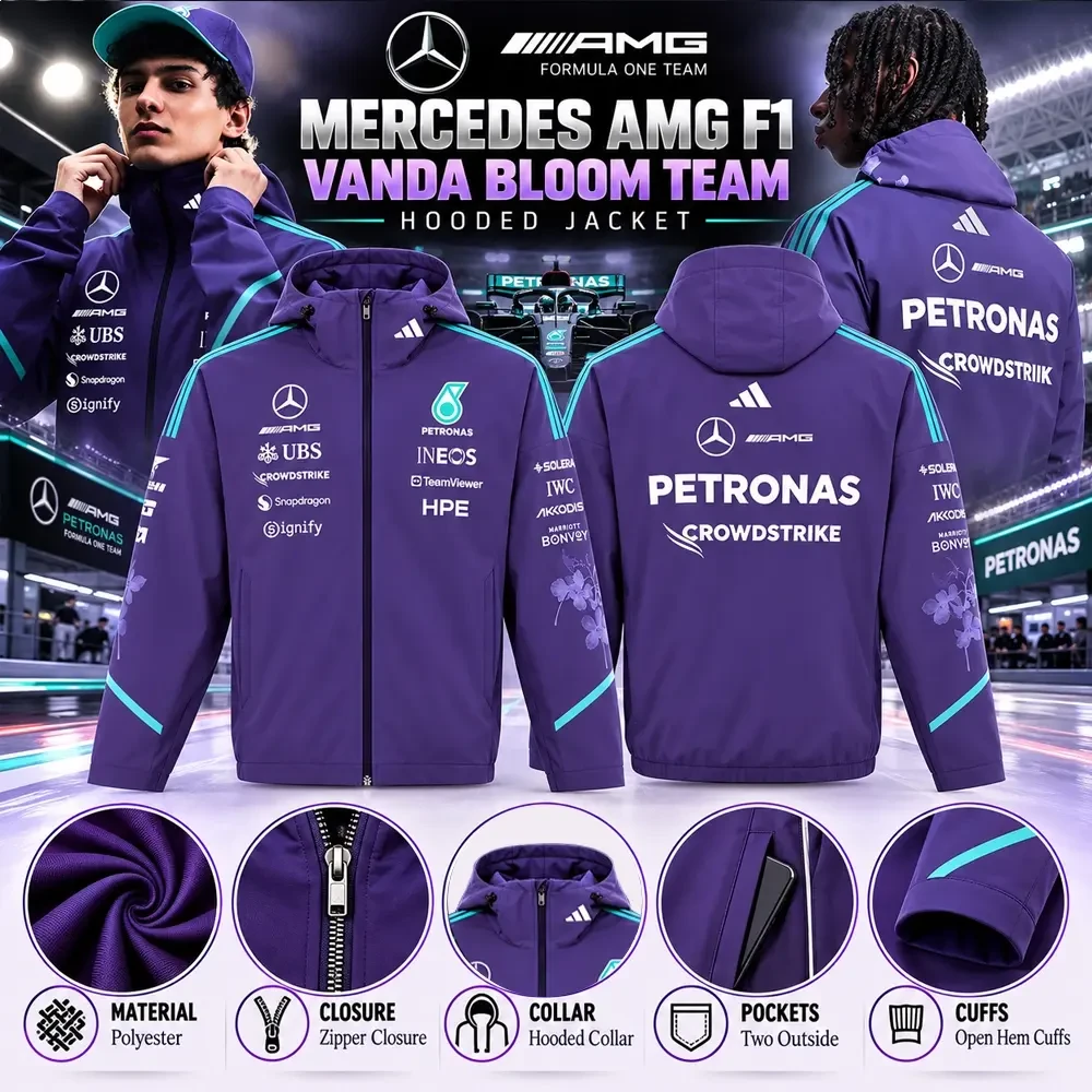 Mercedes AMG F1 Vanda Bloom Team Hooded Jacket Infographic