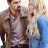 Michele Morrone on Movie Set The Housemaid Secret 2027 Brown Leather Jacket