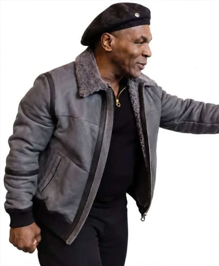 Mike Tyson TV Series Tyson 2026 Grey Suede Shearling Bomber Jacket