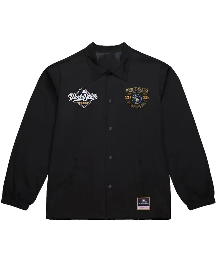 Mitchell-Ness-MLB-Milwaukee-Brewers-2026-World-Series-Champions-Black-Coaches-Satin-Jacket-front-view