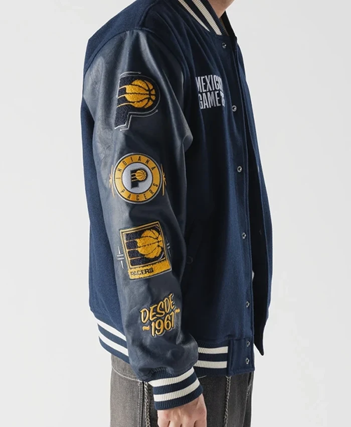 NBA Mexico City Game 2026 x New Era MX Navy Blue and Black Varsity Jacket Side