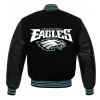 NFL Philadelphia Eagles Black Wool with Leather Sleeves Bomber Jacket