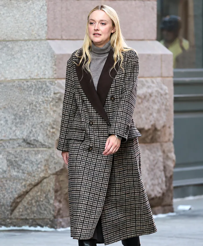 NYC 2026 Dakota Fanning Checked Coat