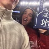 NYC Yankee Stadium Game 2026 Dua Lipa Burgundy Crocodile Print Leather Coat