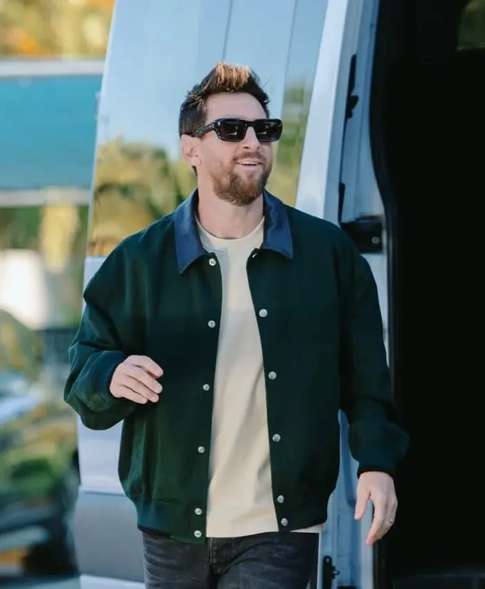 National Team Argentina Arrive Training Camp 2026 Lionel Messi Green Jacket Front