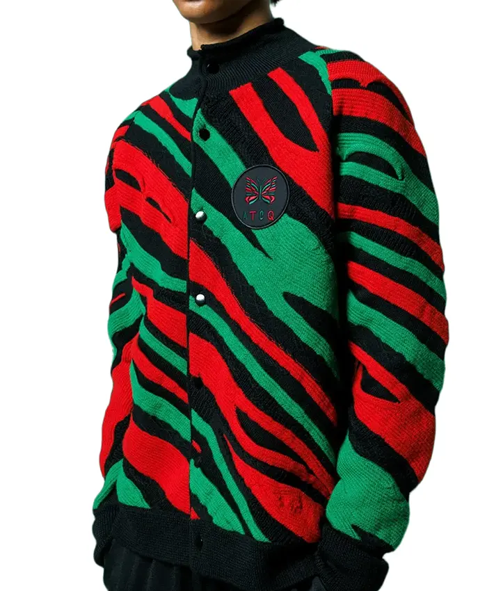 Needles x A Tribe Called Quest Roll Neck Red and Green Cardigan On Sale