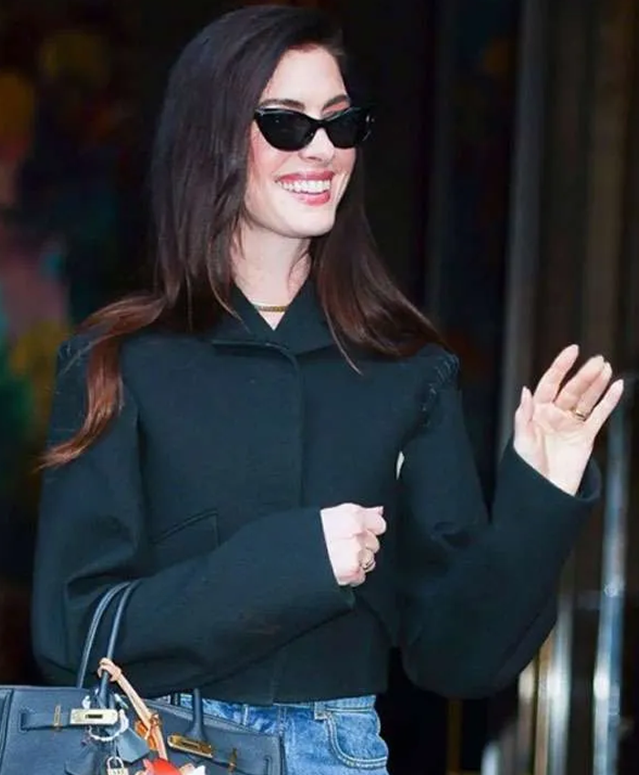 New York City 2026 Anne Hathaway Teal Green Wool Jacket